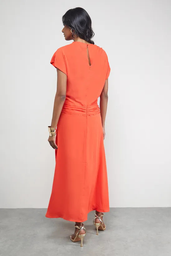 Chiffon Grown On Sleeve Drop Waist Midi Dress