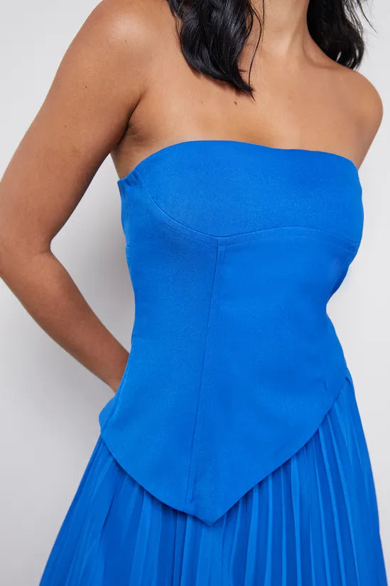Bandeau Bodice Pleated Chiffon Midi Dress