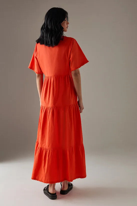 Poplin Whipstitch Trim Midi Smock Dress