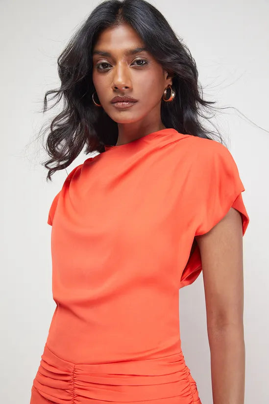 Chiffon Grown On Sleeve Drop Waist Midi Dress