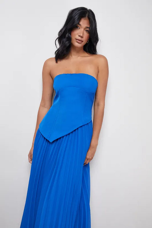 Bandeau Bodice Pleated Chiffon Midi Dress