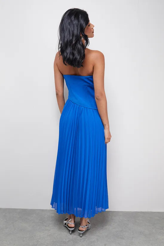 Bandeau Bodice Pleated Chiffon Midi Dress